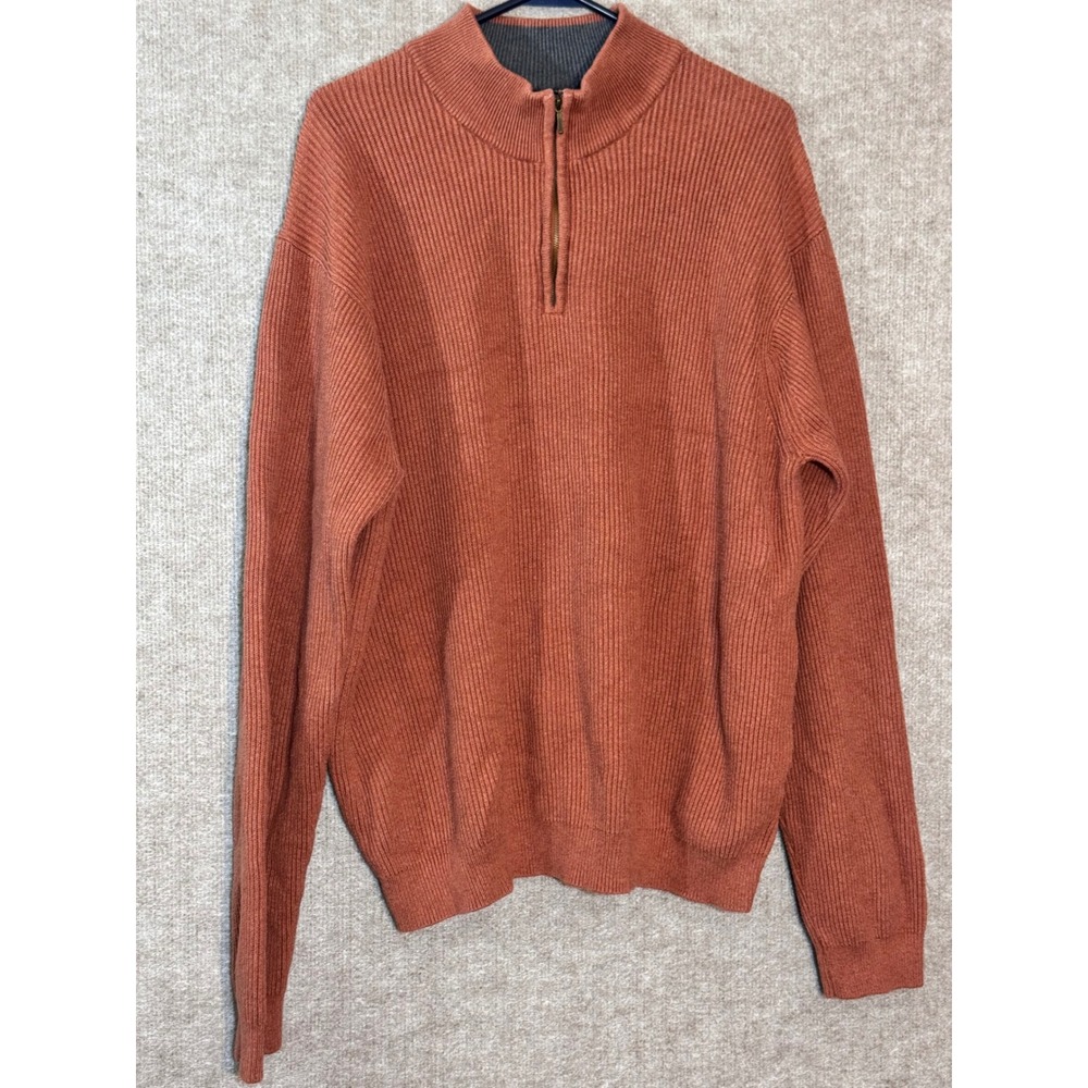 IZOD Quarter Zip Pullover Sweater Mens XXL Orange Ribbed Knit Cotton Casual